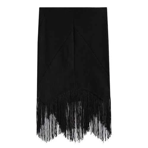 Alluring Black Tassels Spliced Women's Asymmetrical Bodycon Skirt - Black One Size(fit Size Xs To M) linen skirt natural