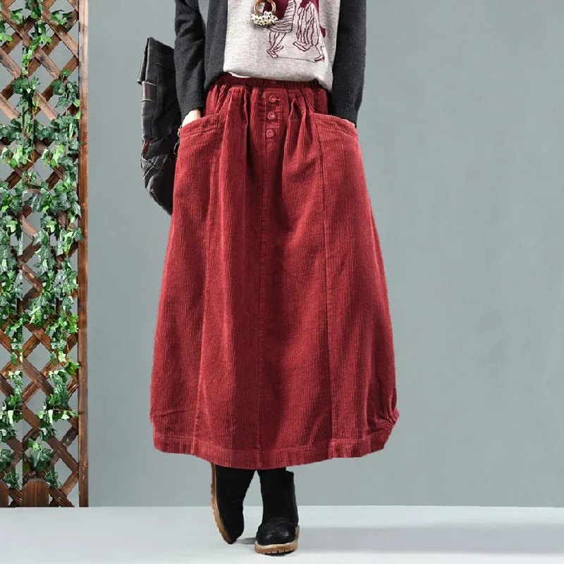 Vintage Pleated Corduroy Midi Skirt lace skirt elegant