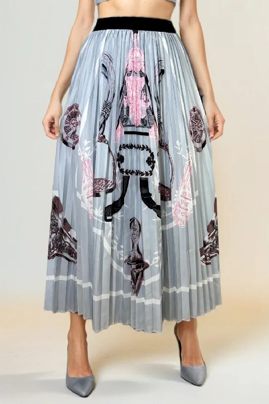 X7783 ELASTIC WAISTBAND MAXI PLEATED SKIRT linen skirt airy