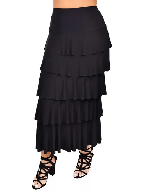 Zopali Boho Waterfall Tiered Maxi Skirt silk skirt lustrous