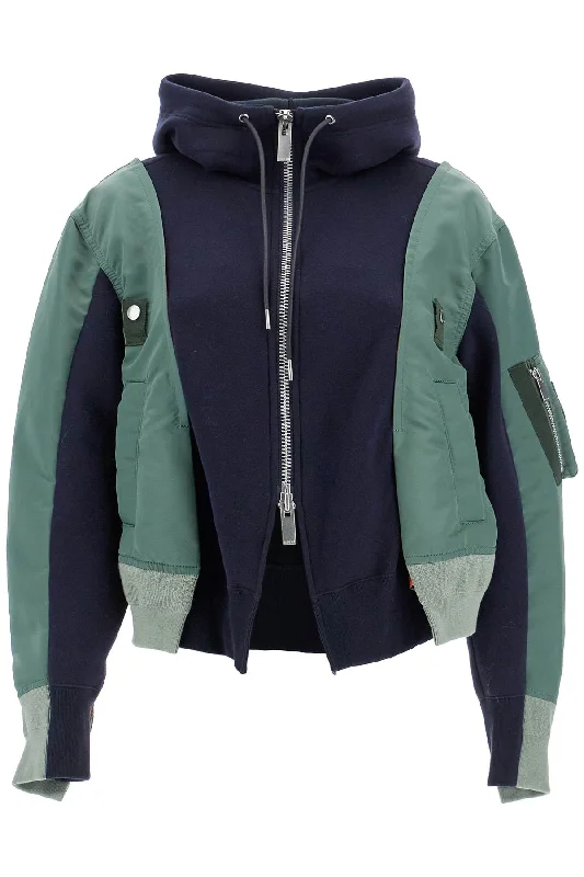 Hybrid Sweatshirt With Zip And Hood  - Blue Hoodie with Hem Drawcord Adjustable Customizable