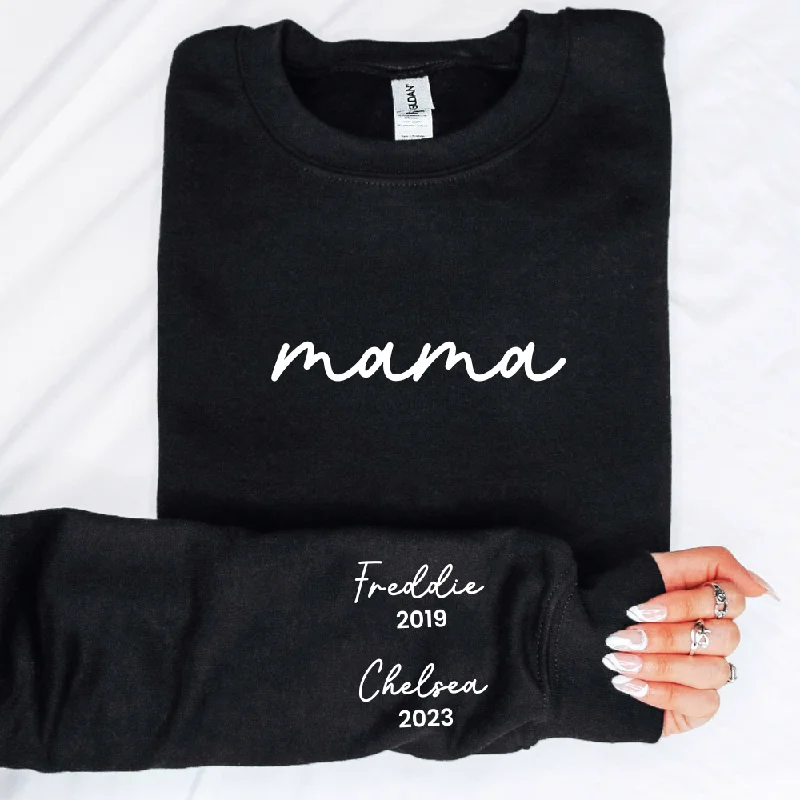 On My Sleeve Personalised Mama Sweatshirt Hoodie with Ribbed Neckline Snug Warm