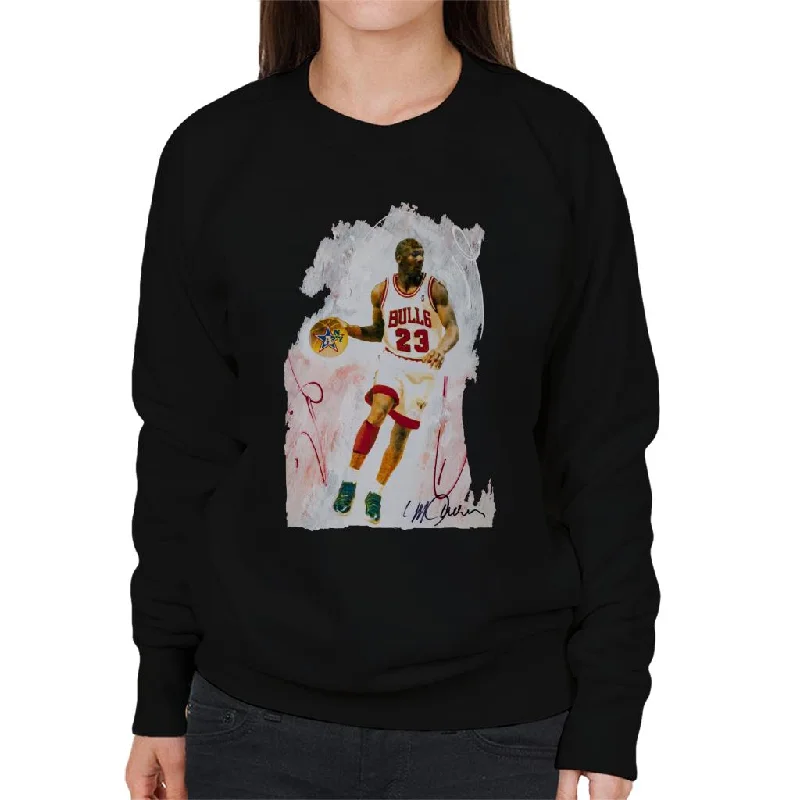 Sidney Maurer Original Portrait Of Basketball Star Michael Jordan Women's Sweatshirt Hoodie with Hem Detail Decorative Unique
