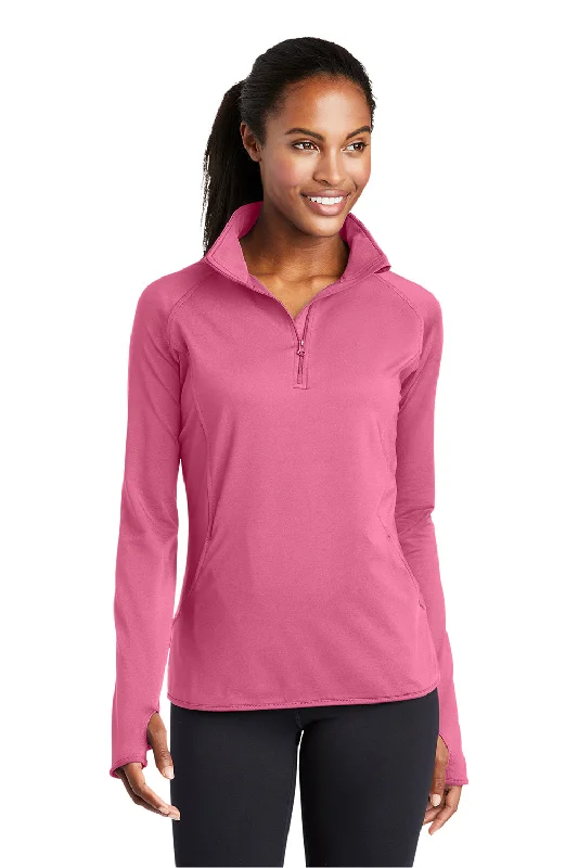 Sport-Tek Womens Sport-Wick Moisture Wicking 1/4 Zip Sweatshirt w/ Pouch Pocket - Dusty Rose Pink Hoodie with Back Slit Movement Comfort